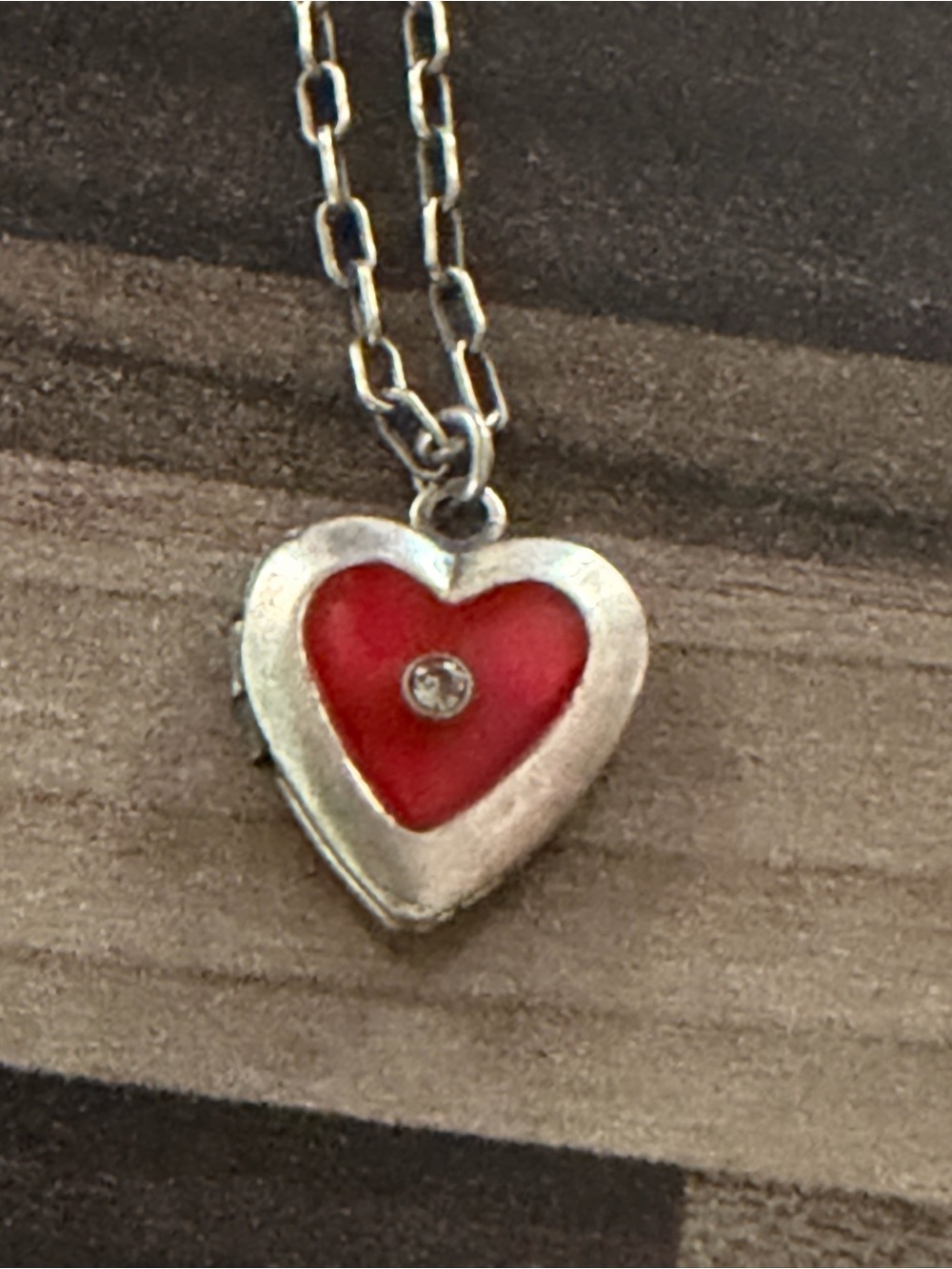 Vintage Catherine Popesco France Red Enamel Heart Silver Locket 16” #353